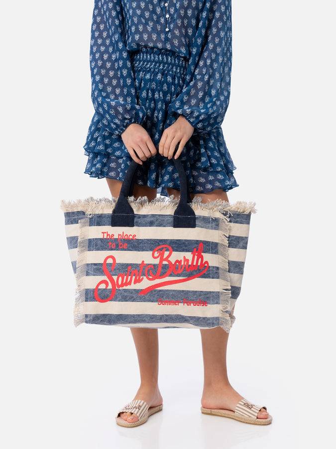 Mc2 Saint Barth Borsa Tote Vanity In Tela Di Cotone A Righe Blu