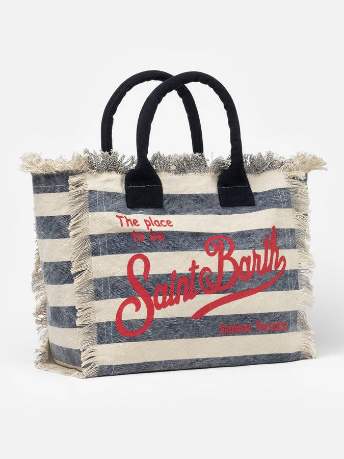 Mc2 Saint Barth Borsa Tote Vanity In Tela Di Cotone A Righe Blu