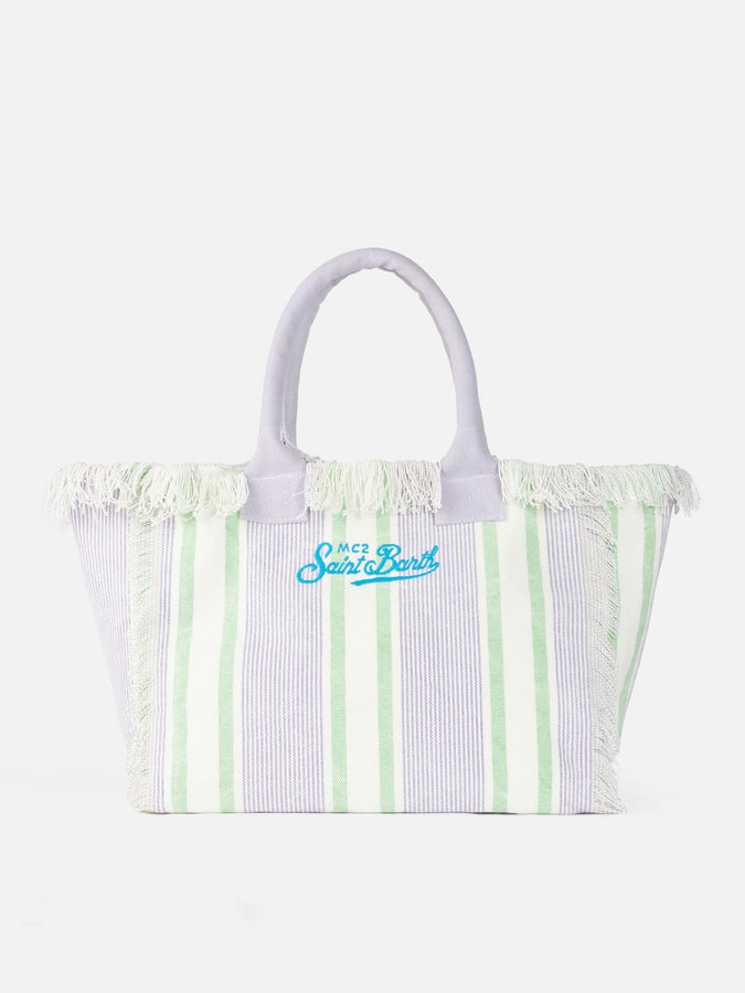 Mc2 Saint Barth Borsa Tote Vanity In Tela Di Cotone A Righe Porto Cervo Beach Club