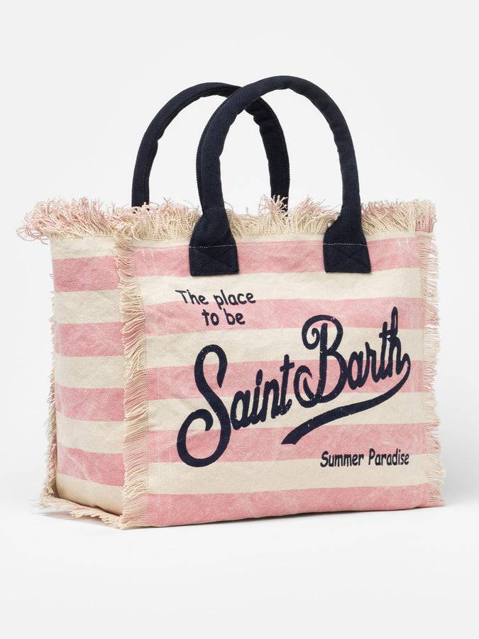 Mc2 Saint Barth Borsa Tote Vanity In Tela Di Cotone A Righe Rosa