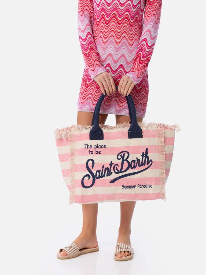 Mc2 Saint Barth Borsa Tote Vanity In Tela Di Cotone A Righe Rosa
