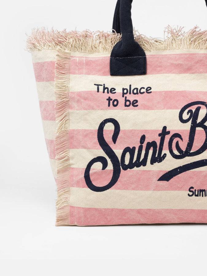 Mc2 Saint Barth Borsa Tote Vanity In Tela Di Cotone A Righe Rosa
