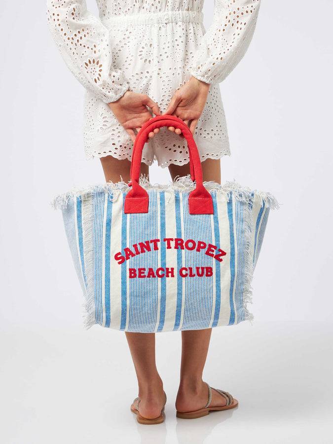 Mc2 Saint Barth Borsa Tote Vanity In Tela Di Cotone A Righe St. Tropez Beach Club