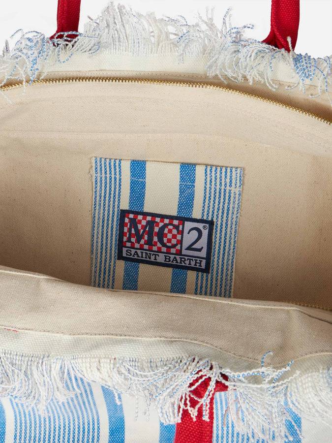 Mc2 Saint Barth Borsa Tote Vanity In Tela Di Cotone A Righe St. Tropez Beach Club