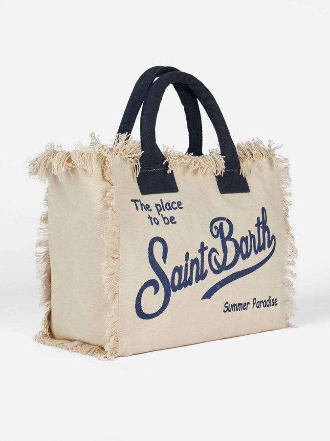 Mc2 Saint Barth Borsa Tote Vanity In Tela Di Cotone Bianco Sporco