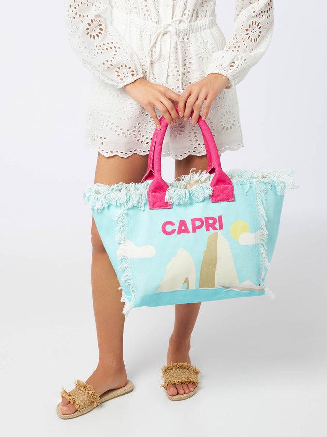 Mc2 Saint Barth Borsa Tote Vanity In Tela Di Cotone Cartolina Di Capri
