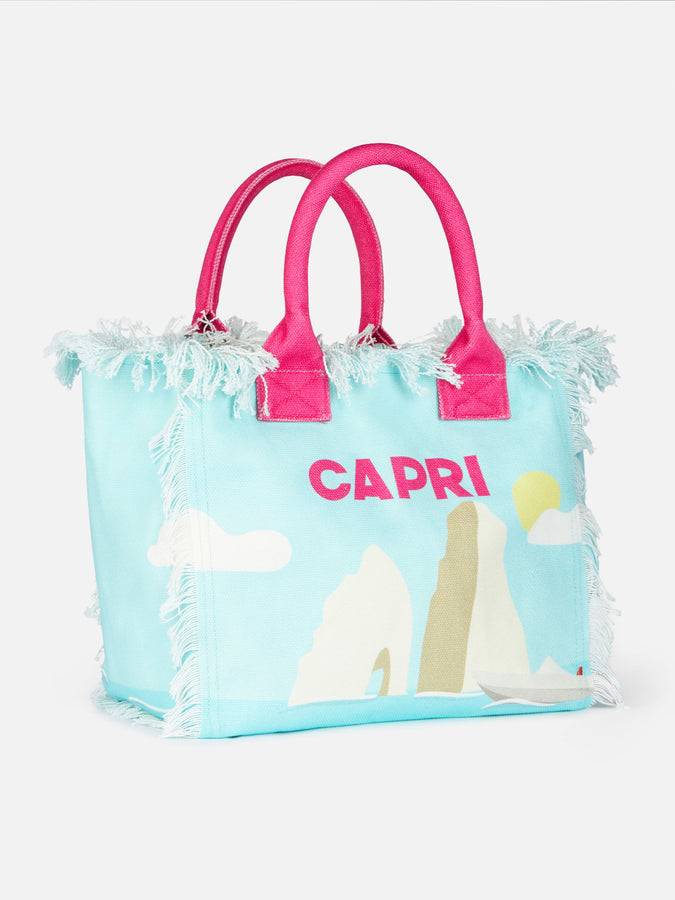 Mc2 Saint Barth Borsa Tote Vanity In Tela Di Cotone Cartolina Di Capri