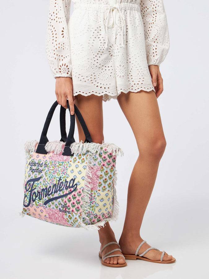 Mc2 Saint Barth Borsa Tote Vanity In Tela Di Cotone Con Applicazione Di Fiori Formentera
