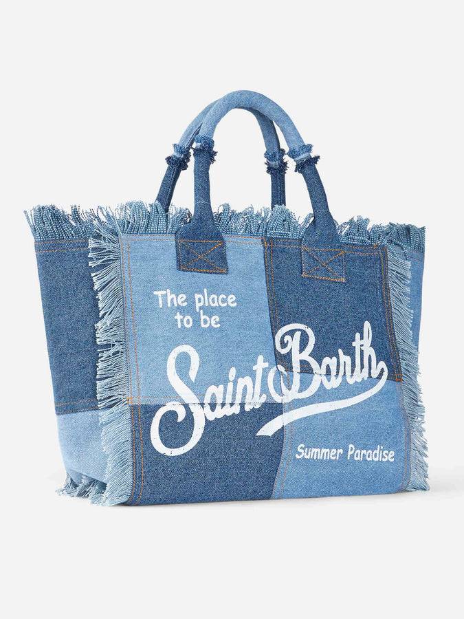 Mc2 Saint Barth Borsa Tote Vanity In Tela Di Cotone Con Applicazione Denim