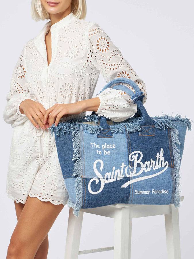 Mc2 Saint Barth Borsa Tote Vanity In Tela Di Cotone Con Applicazione Denim