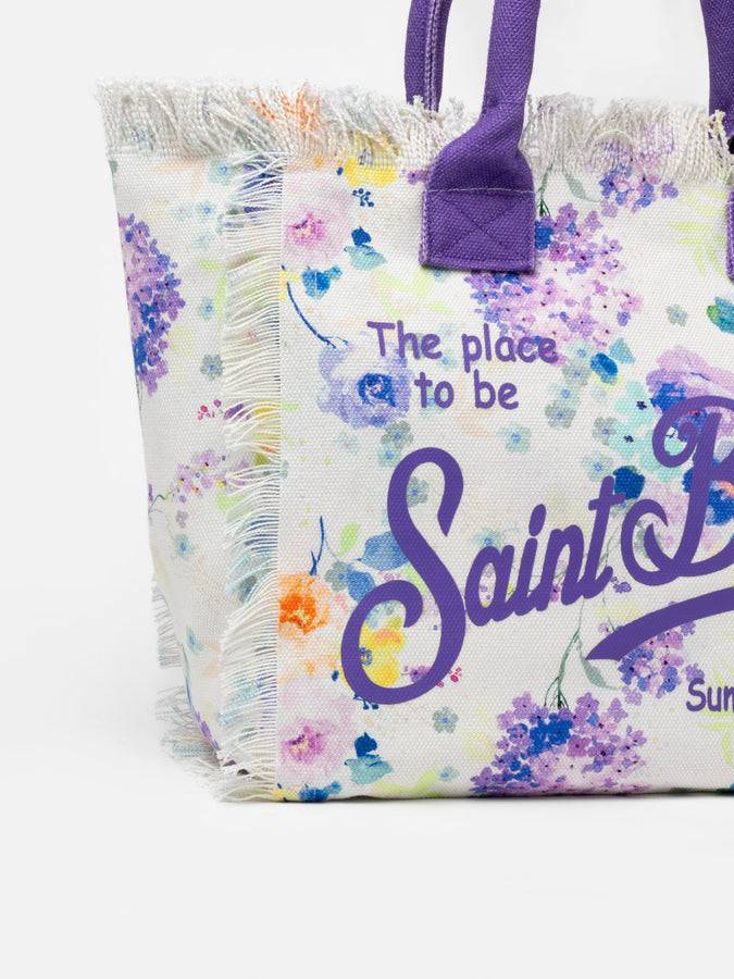 Mc2 Saint Barth Borsa Tote Vanity In Tela Di Cotone Con Fiori Color Acqua