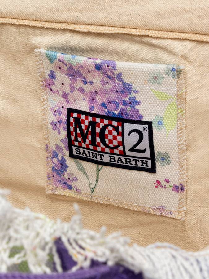 Mc2 Saint Barth Borsa Tote Vanity In Tela Di Cotone Con Fiori Color Acqua