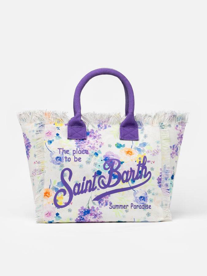 Mc2 Saint Barth Borsa tote Vanity in tela di cotone con fiori color acqua