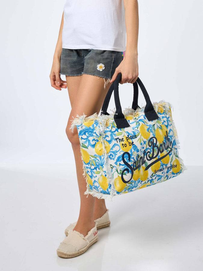 Mc2 Saint Barth Borsa Tote Vanity In Tela Di Cotone Maiolica Color Limone