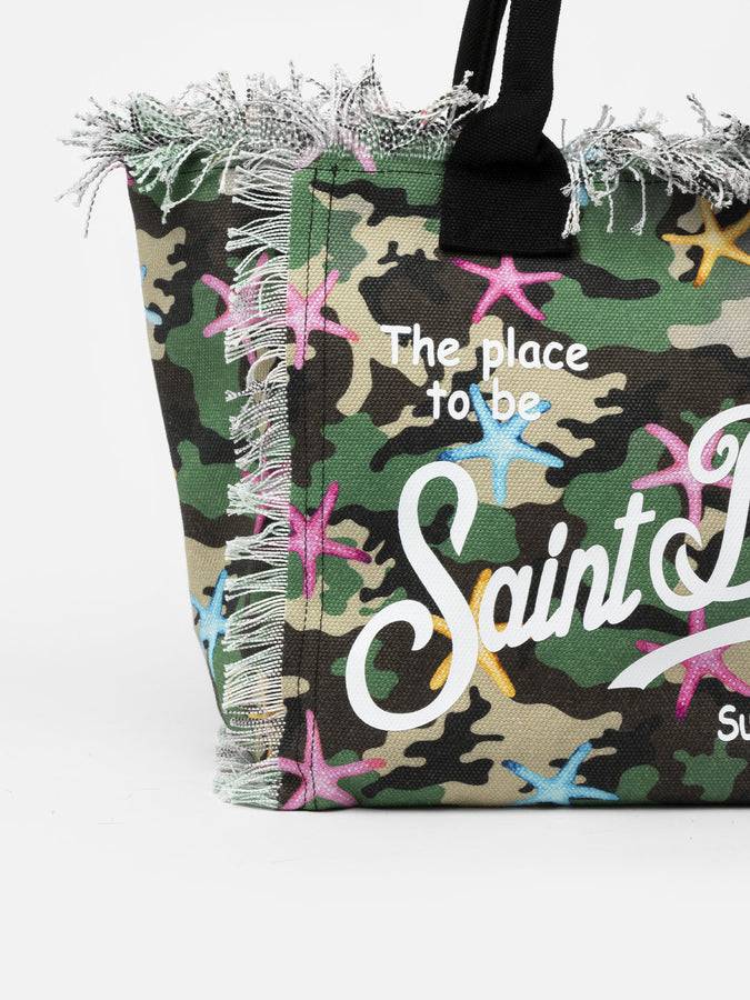 Mc2 Saint Barth Borsa Tote Vanity In Tela Di Cotone Mimetico Con Stelle Marine