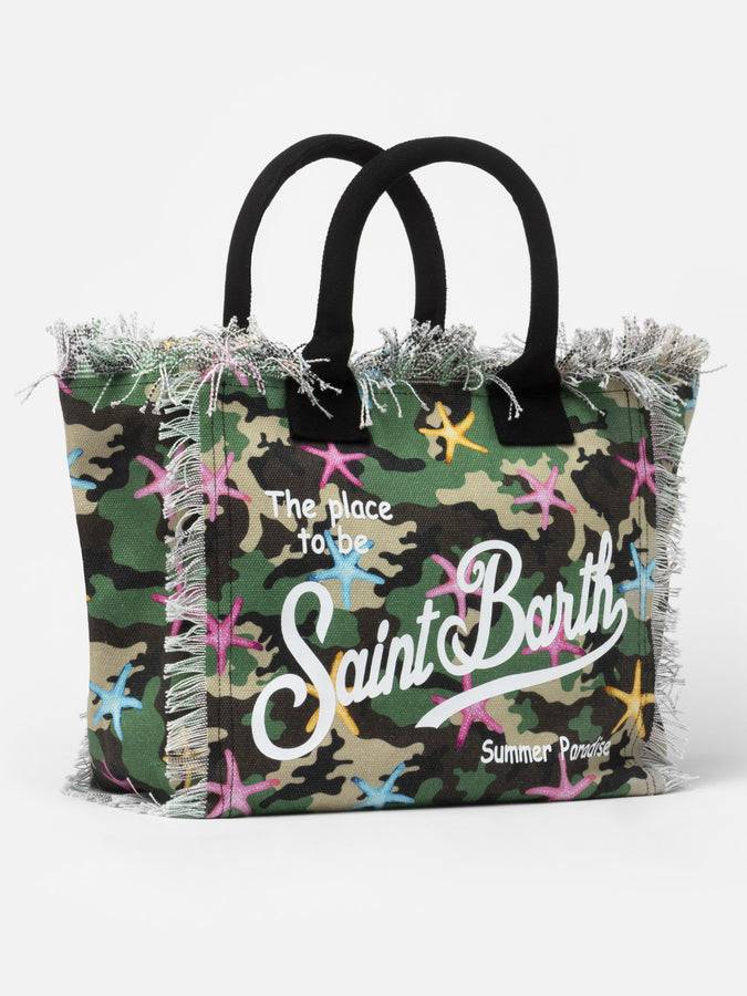 Mc2 Saint Barth Borsa Tote Vanity In Tela Di Cotone Mimetico Con Stelle Marine
