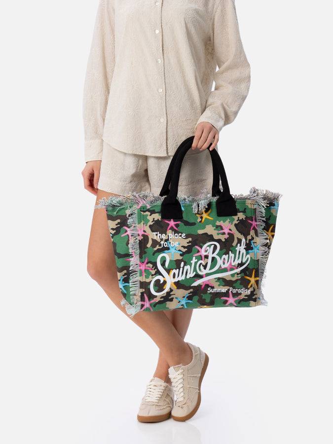 Mc2 Saint Barth Borsa Tote Vanity In Tela Di Cotone Mimetico Con Stelle Marine