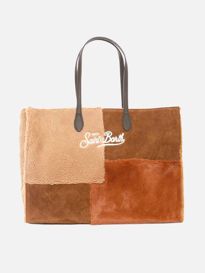 Mc2 Saint Barth Borsa Vivian In Tessuto Sherpa Marrone Con Patch