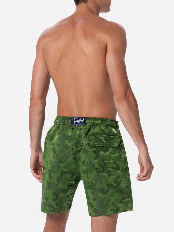 Mc2 Saint Barth Boxer Mare Da Uomo In Tessuto Ripstop Harbour The Riviera Con Stampa Jacquard Camo