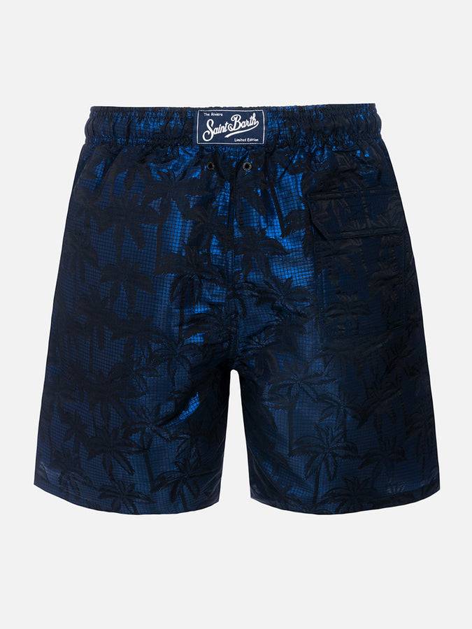 Mc2 Saint Barth Boxer Mare Da Uomo In Tessuto Ripstop Harbour The Riviera Con Stampa Jacquard Palme
