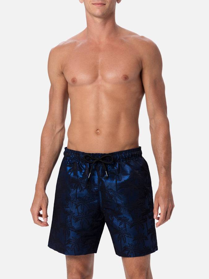 Mc2 Saint Barth Boxer Mare Da Uomo In Tessuto Ripstop Harbour The Riviera Con Stampa Jacquard Palme