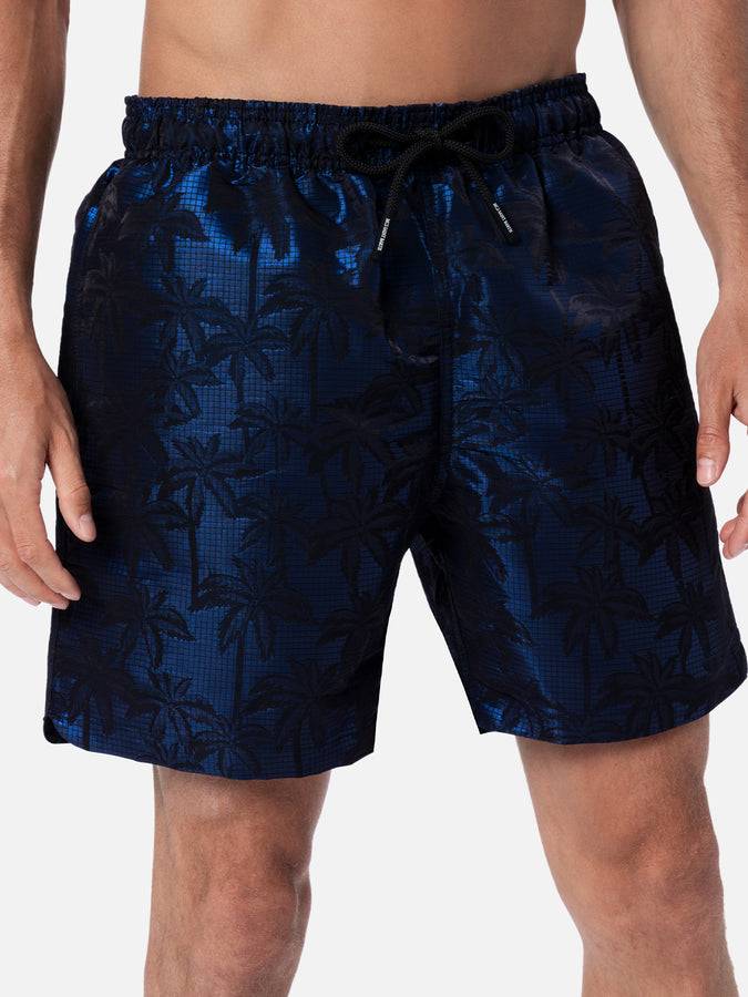 Mc2 Saint Barth Boxer Mare Da Uomo In Tessuto Ripstop Harbour The Riviera Con Stampa Jacquard Palme