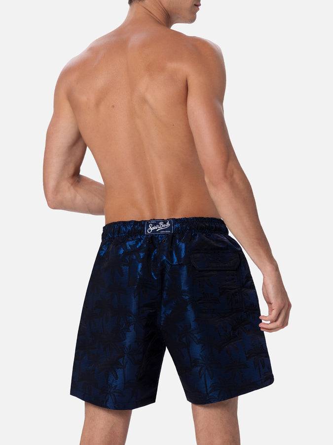 Mc2 Saint Barth Boxer Mare Da Uomo In Tessuto Ripstop Harbour The Riviera Con Stampa Jacquard Palme