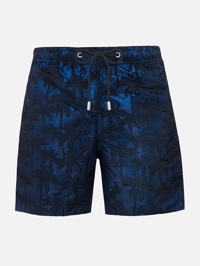 Mc2 Saint Barth Boxer mare da uomo in tessuto ripstop Harbour The Riviera con stampa jacquard palme