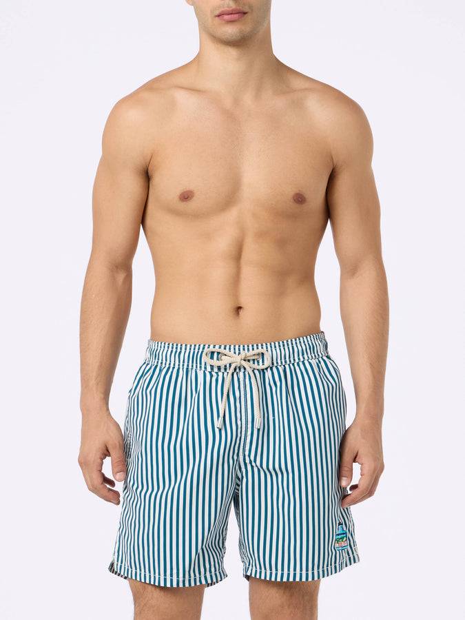 Mc2 Saint Barth Boxer Mare Uomo Gustavia Lunghezza Media A Righe Con Ricamo Portofino Gin | PORTOFINO GIN EDIZIONE SPECIALE