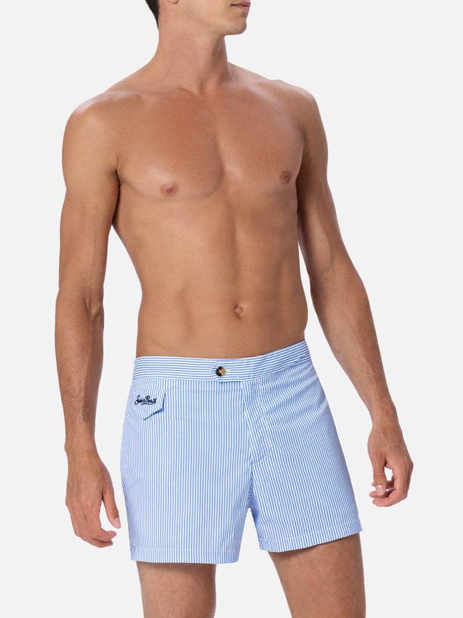 Mc2 Saint Barth Boxer Mare Uomo Harrys Dal Taglio Aderente In Seersucker Con Stampa A Righe