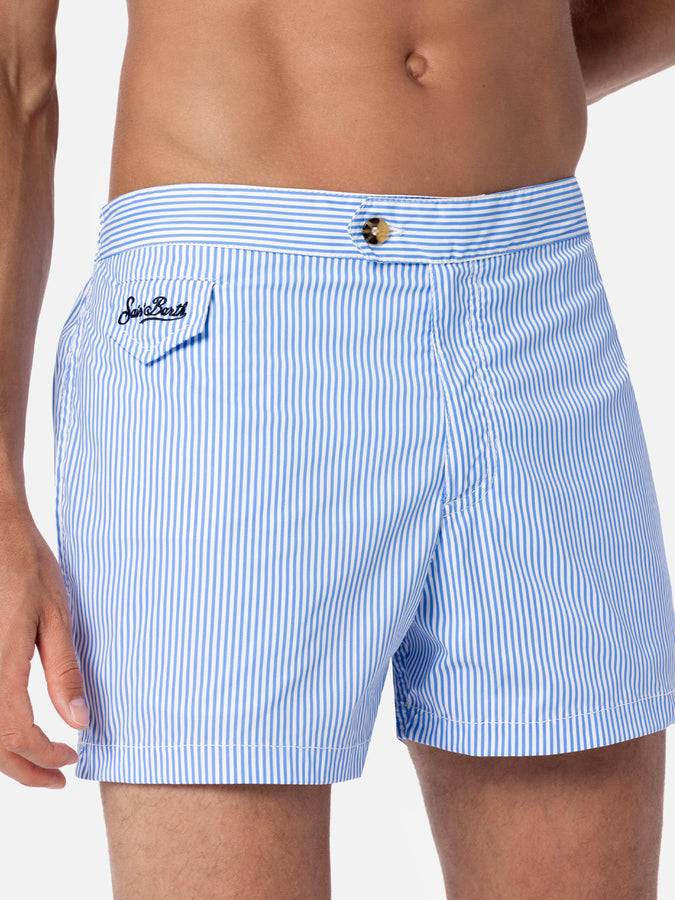 Mc2 Saint Barth Boxer Mare Uomo Harrys Dal Taglio Aderente In Seersucker Con Stampa A Righe