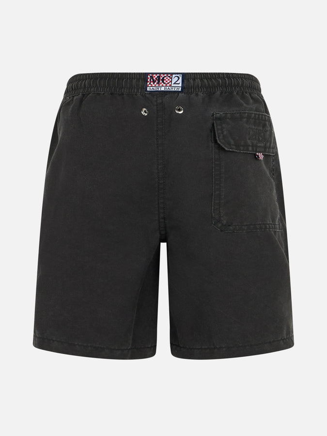 Mc2 Saint Barth Boy Black Classic Swim-shorts Tender With Pirate Embroidery