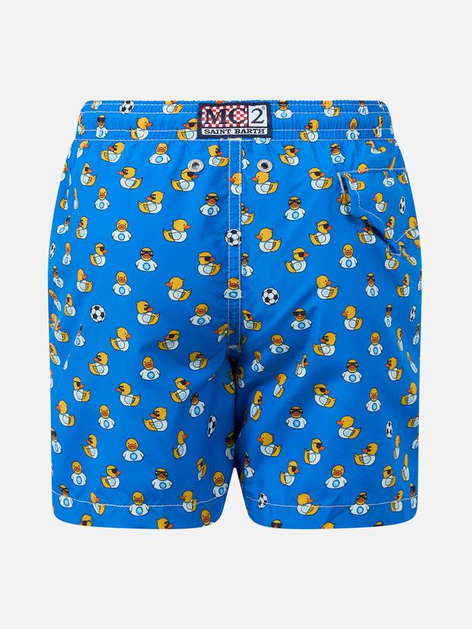 Mc2 Saint Barth Boy Lightweight Fabric Swim Shorts With Ducky And Napoli Logo Print | SSC NAPOLI SPECIAL EDITION