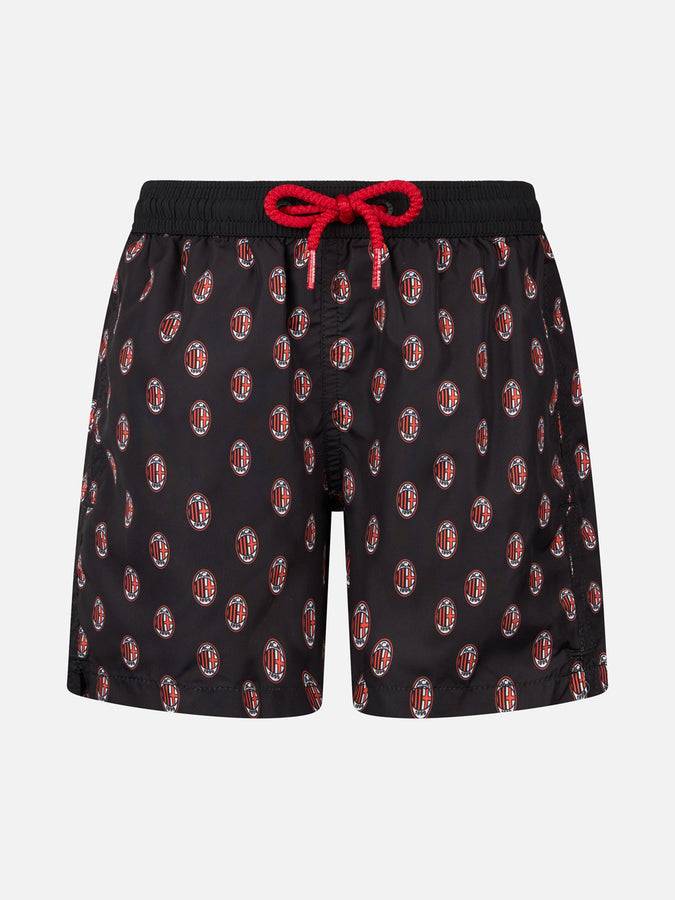 Mc2 Saint Barth Boy lightweight fabric swimshorts with Milan print | AC MILAN SPECIAL EDITION