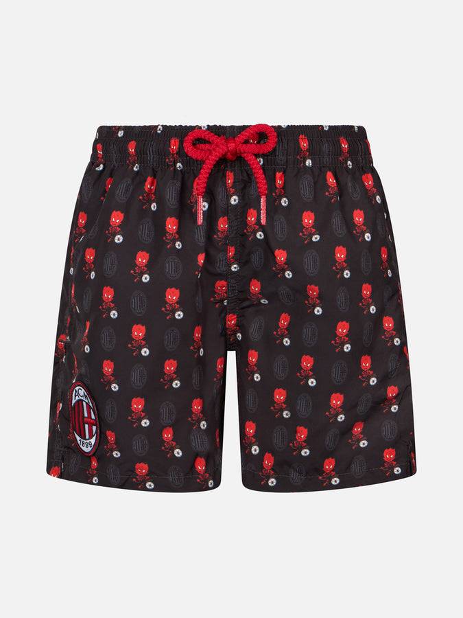 Mc2 Saint Barth Boy lightweight fabric swimshorts with Milan print | AC MILAN SPECIAL EDITION