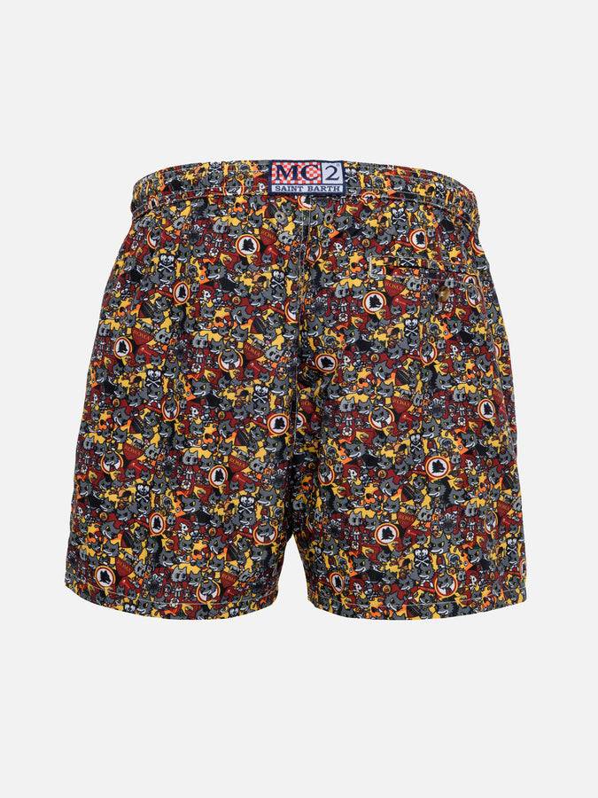 Mc2 Saint Barth Boy Lightweight Fabric Swimshorts With Roma Print | AS ROMA SPECIAL EDITION