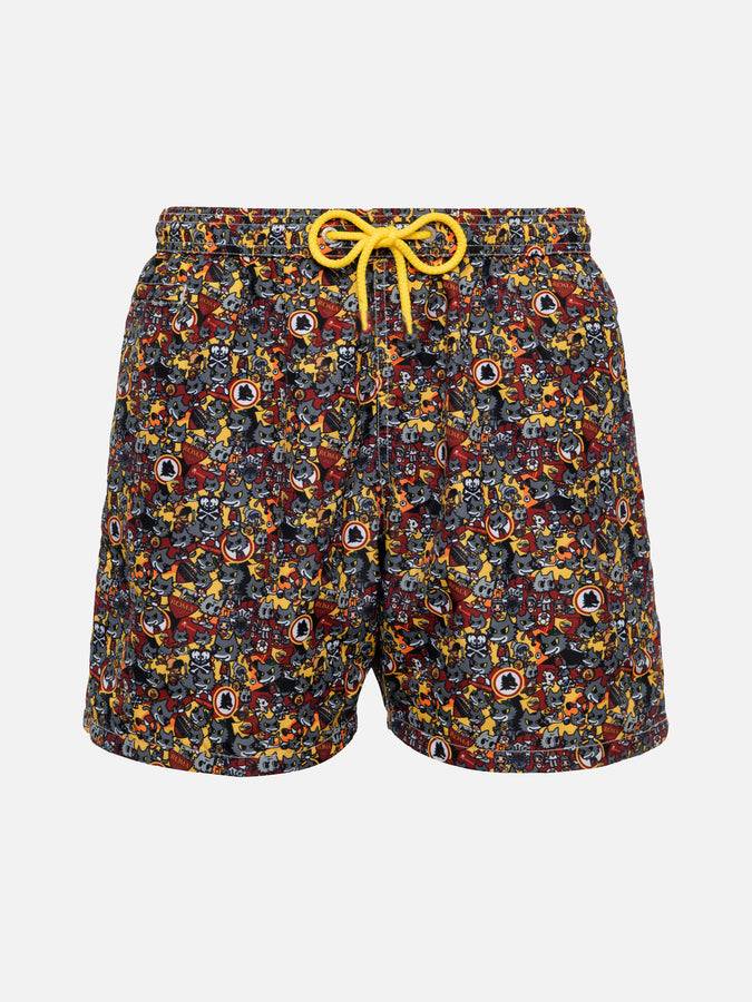 Mc2 Saint Barth Boy lightweight fabric swimshorts with Roma print | AS ROMA SPECIAL EDITION