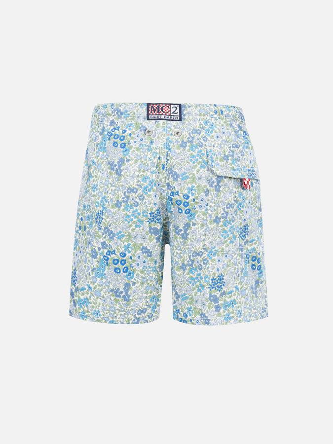 Mc2 Saint Barth Boy Mid-length Jean Swim-shorts With Joanna Luise Print | MADE WITH LIBERTY FABRIC