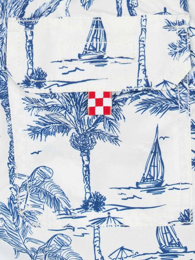 Mc2 Saint Barth Boy Mid-length Jean Swim-shorts With Toile De Jouy Print