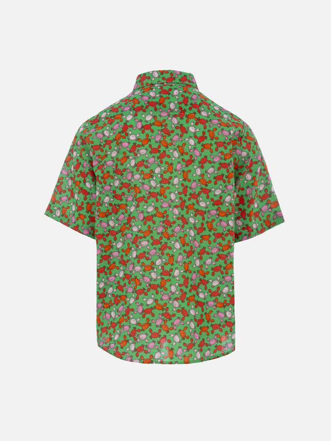 Mc2 Saint Barth Boy Muslin Cotton Shirt Sharouk With Crabs Print