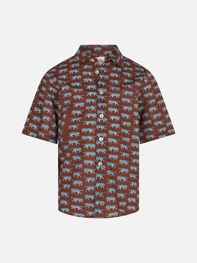 Mc2 Saint Barth Brown Boy muslin cotton shirt Sharouk with tiger print