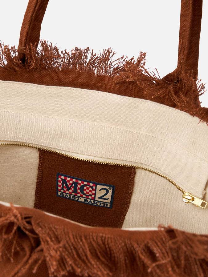 Mc2 Saint Barth Brown Vanity Linen Tote Bag With Saint Barth Logo