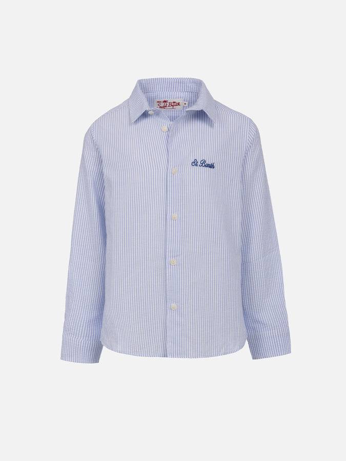 Mc2 Saint Barth Camicia Agnes in cotone seersucker rigato bambino