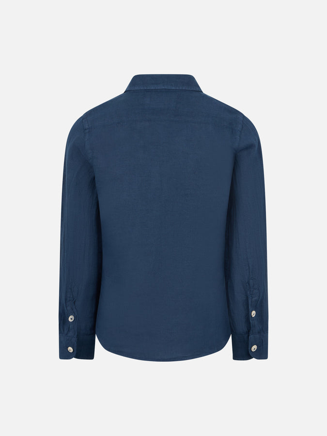 Mc2 Saint Barth Camicia Agnes In Lino Blu Navy Per Bambini