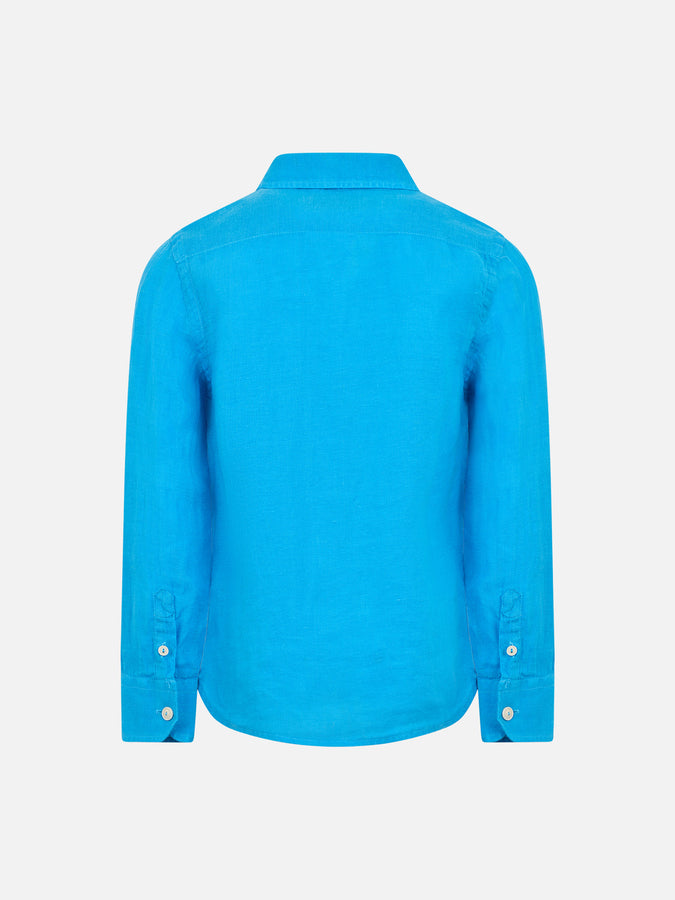 Mc2 Saint Barth Camicia Agnes In Lino Turchese Per Bambini