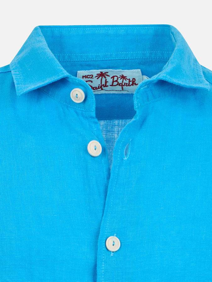 Mc2 Saint Barth Camicia Agnes In Lino Turchese Per Bambini