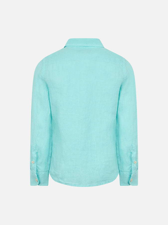 Mc2 Saint Barth Camicia Agnes In Lino Verde Acqua Da Bambino