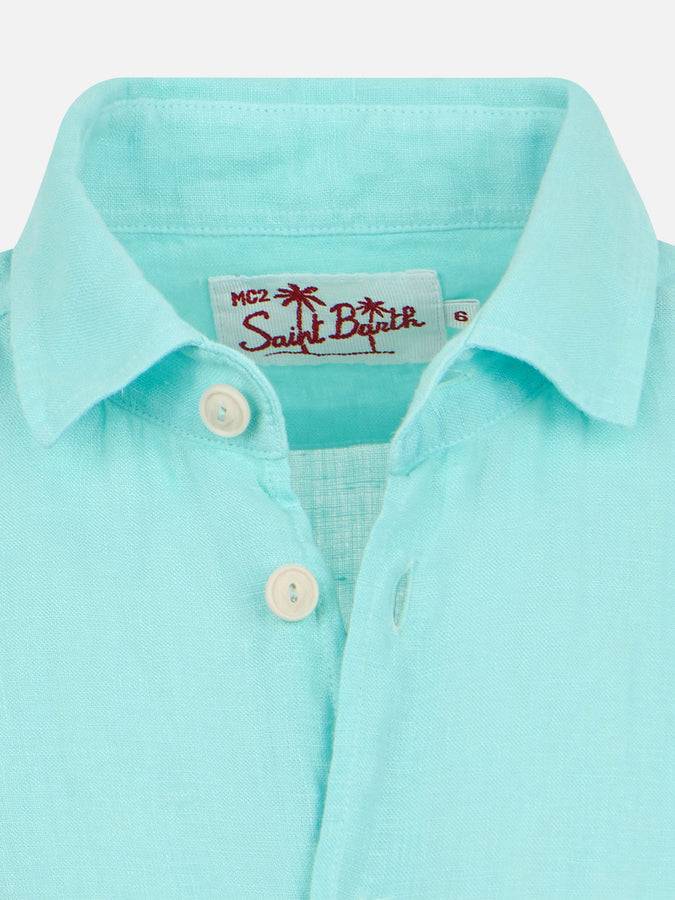 Mc2 Saint Barth Camicia Agnes In Lino Verde Acqua Da Bambino