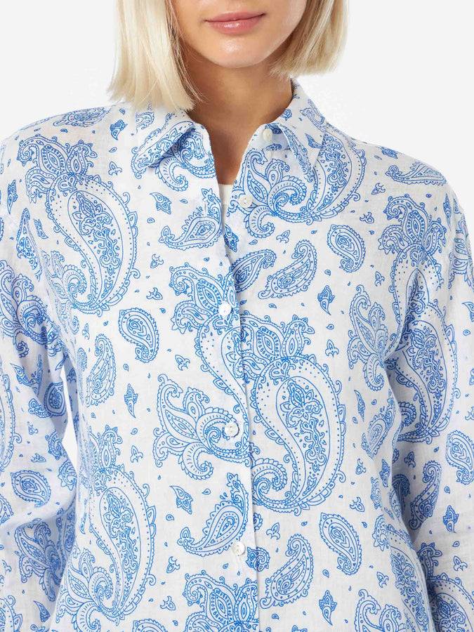 Mc2 Saint Barth Camicia Classica Da Donna In Lino Paisley Meredith