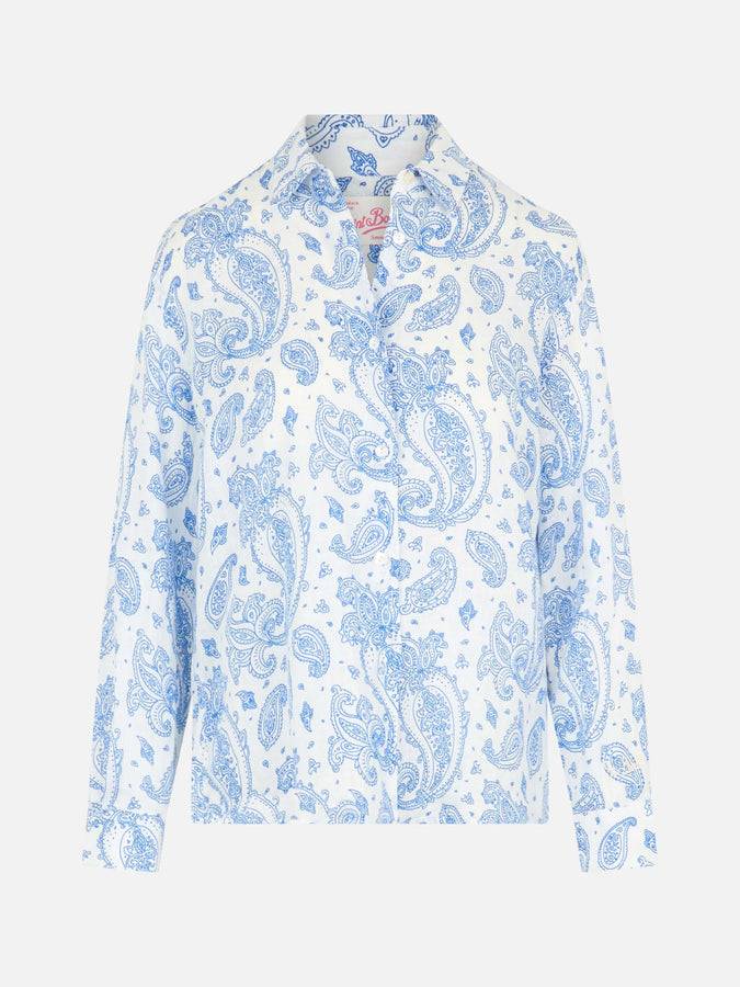 Mc2 Saint Barth Camicia Classica Da Donna In Lino Paisley Meredith